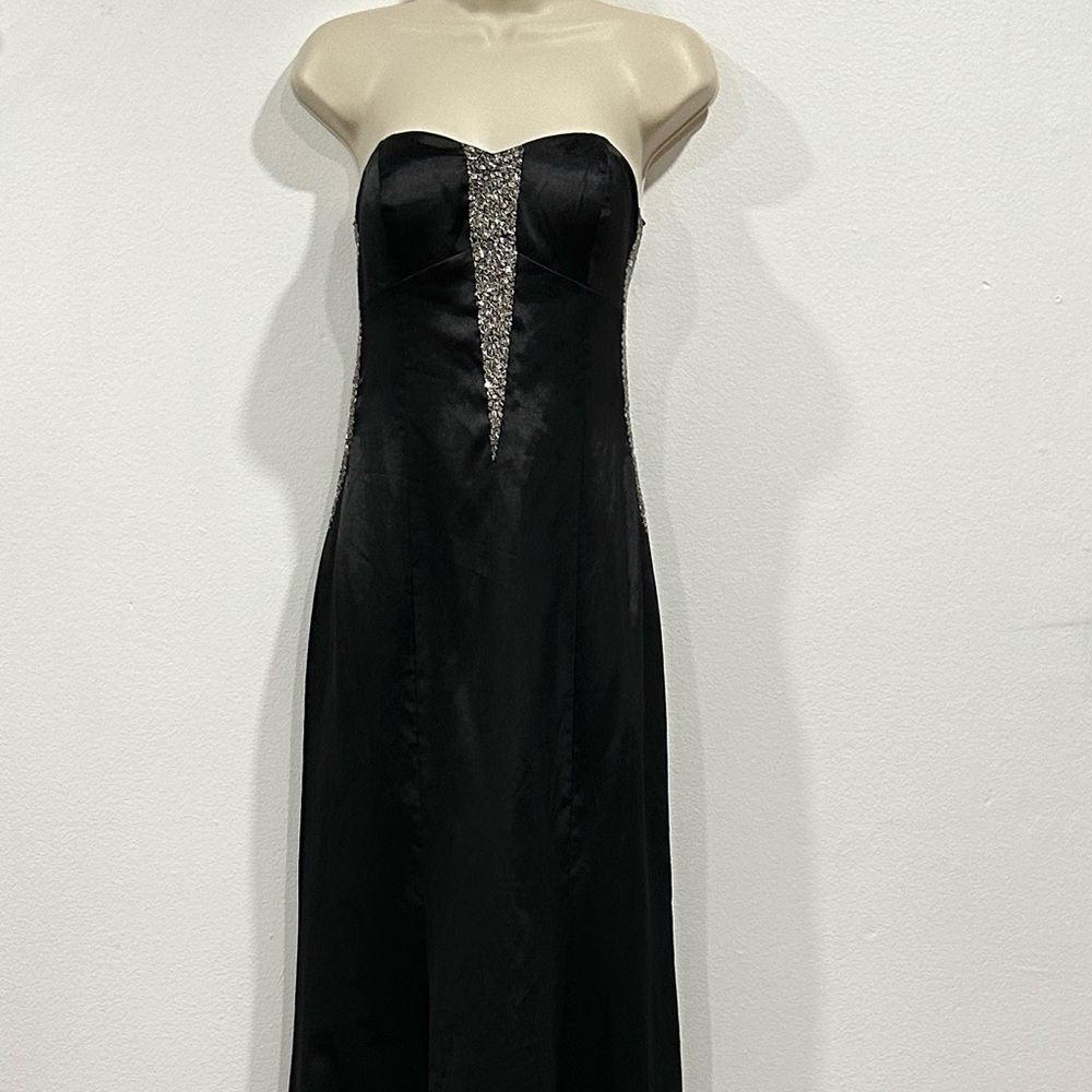 Vintage 90s Georgiou Strapless Black Dress with Silver Accents